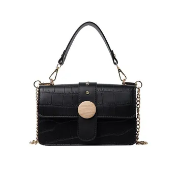 

Shoulder Bag Women Stone Pattern Simple Lady Messenger Bag Small Youth Chain Bag Wild Square Bag Black With Compartment