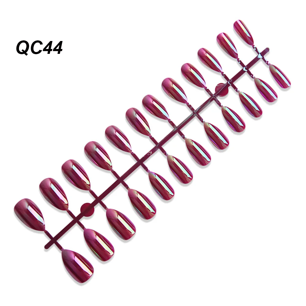 QC44 24 шт блестящие металлические накладные ногти полное покрытие стилет гроб поддельные ногти ABS искусственные Типсы украшения для ногтей женский макияж Nai - Цвет: QC44