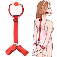 Erotische Accessoires Handboeien Nek Enkel Manchet Met Mond Bal Bdsm Bondage Hoofdsteunen Flirten Slave Speeltjes Voor Vrouw Koppels(China)