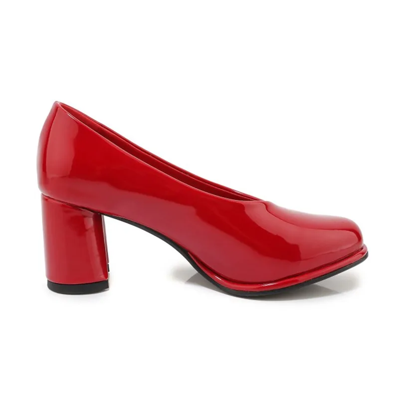 PXELENA; модные дизайнерские женские туфли на высоком массивном каблуке; офисные женские модельные вечерние туфли-лодочки на каждый день; лакированная кожа; цвет красный, синий