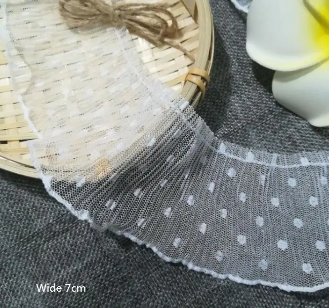 1M-Pleated-White-Black-Lace-Fabric-7cm-Guipure-Dot-Lace-Trim-Applique-Collar-Mesh-Lace-Ribbon (3)