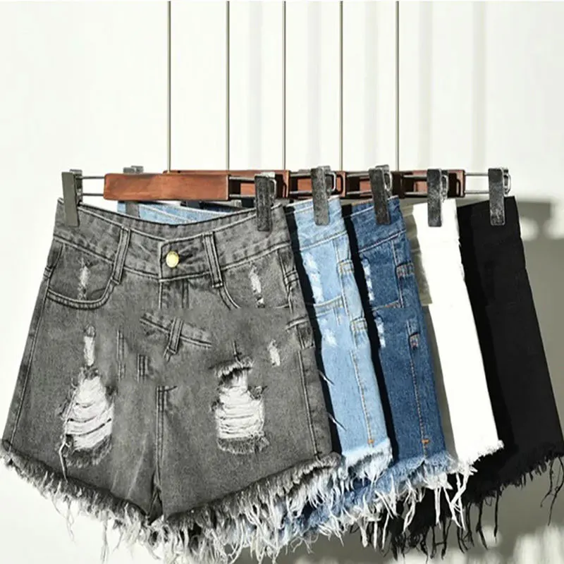 

Large-size a word Jean shorts new Korean version of the 100-match high waist loose hole fat mm hot pants wide legs