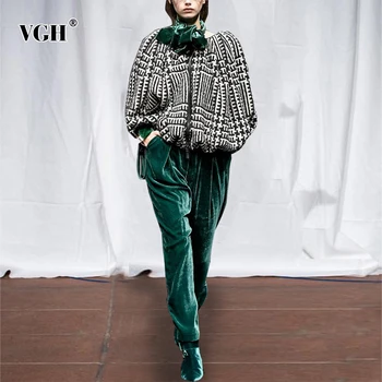

VGH Casual Elegant Set For Women O Neck Lantern Sleeve Striped Tops High Waist Wide Leg Pants Loose Sets Female Fashion Clothing
