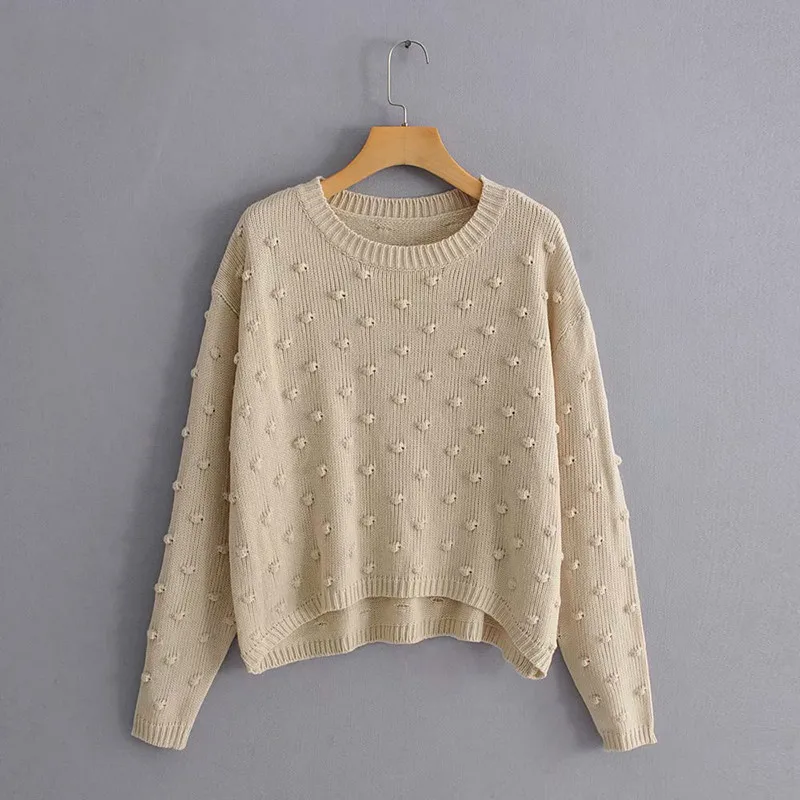 

Tops for Women Fashion Ball Decoration Basic Knitting Sweater Autumn Casual Pullovers Jumpers Women Chic Long Sleeve Leisure