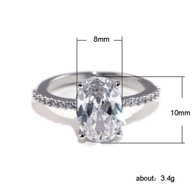 Huitan Ovale Vinger Ring Band Dazzling Brilliant Cz Steen Vier Prong Instellen Classic Wedding Anniversary Gift Voor Vrouw & Vriendin