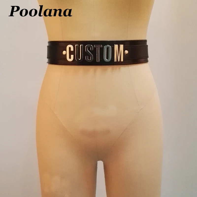 Custom Made to Order Name Personalised Custom Belt Punk Gothic Layered Leather Belt Letter Word Waist Belts - Color: Black Silver