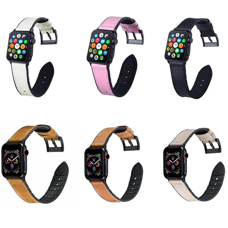 Leather and Silicone Watch Band for Apple Watch Band 42mm 38mm 44mm 40mm Strap Iwatch Bands 3