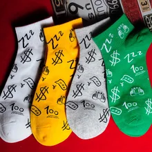 Носки для взрослых, короткие, из хлопка, с рисунком, ручная роспись, рисунок, ZZZ, руль, обе руки, бумажная валюта, символ денег