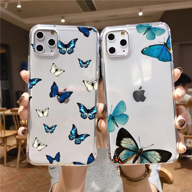 Clear Blue Monarch Butterfly Pastel Phone Case For Iphone 11 12pro Mini 6 7 8 Plus X Max Xr Se Girl Cute Art Funda Cover Cases Aliexpress Cellphones Telecommunications