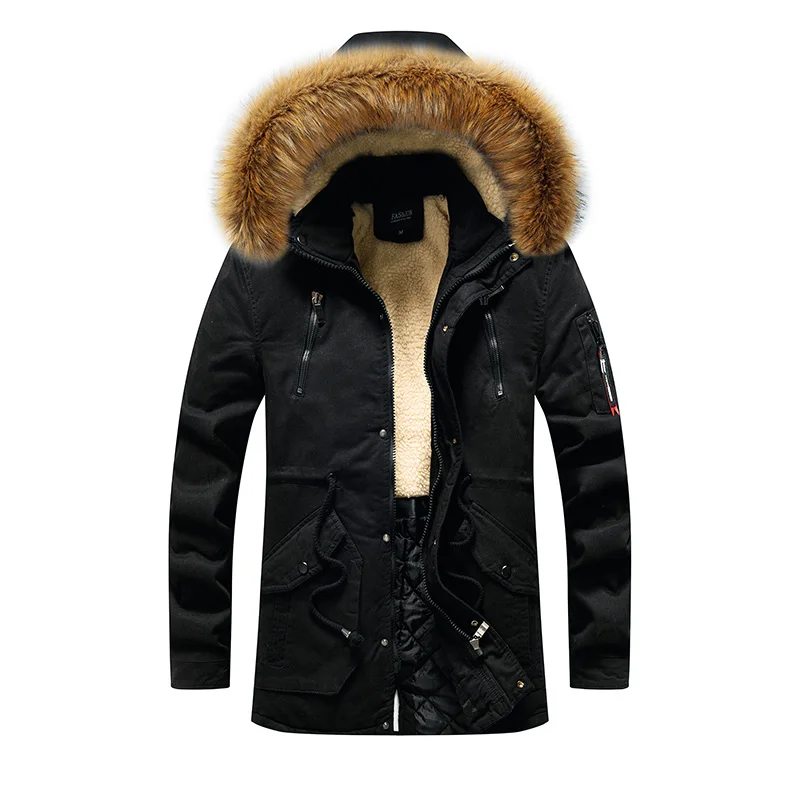 Winter Jacket Men Parka-15 Degree Cotton Padded New Men's Thick Warm Parkas Windproof Fur Collar Hooded Coat Male Brand - Цвет: HQ1928 Black