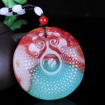 

Colorful Jade Double beast hanging wall Pendant Necklace Jewellery Chinese Hand-Carved Relax Healing Women Man Gifts Free Rope