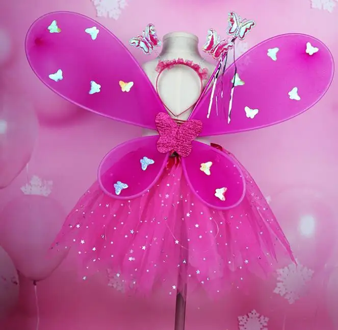 Девушка светодиодный крылья бабочки, комплект withTutu юбка фея с волшебной палочкой и ободком сказочную принцессу светильник вверх Карнавальный костюм для вечеринок Реквизит От 2 до 8 лет - Цвет: Светло-зеленый