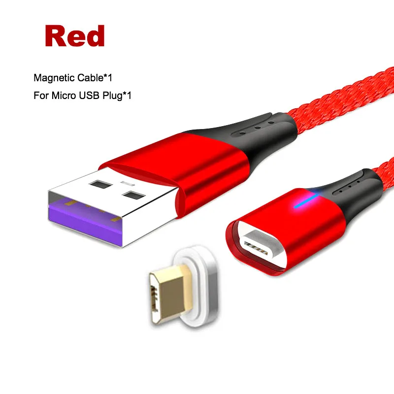 5A светодиодный магнитный USB супер быстрый зарядный кабель type C Micro USB кабель для huawei P9 P10 P20 samsung Xiaomi Redmi note 8 шнур для передачи данных - Цвет: Red For Micro USB