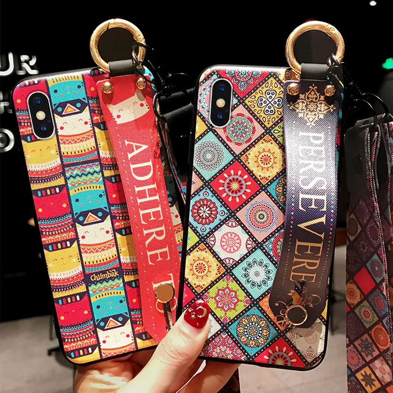 New Style OnePlus 7pro Phone Case Realme X Creative Wrist Strap Lanyard Protective Case Totem