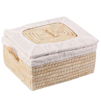 

Straw Woven Storage Basket Handmade Woven Basket Rustic Natural Bread Buns Food Storage Decorative Box Multifunctional Square St