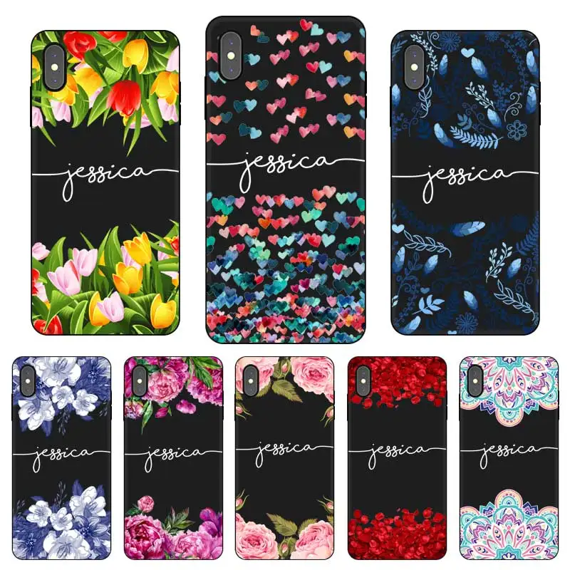 

Lily red heart Custom DIY Name Text Black Soft TPU Silicone Phone Case Cover For iPhone 11 Pro X XR XS MAX 5 6 6S 7 8 Plus