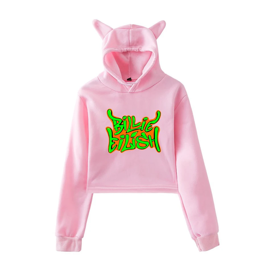 Кроп толстовки кофты Billie Eilish Harajuku толстовки свитшоты для женщин Bluzy Damskie Розовый пуловер уличная Толстовка - Цвет: 902-JX-billie  11