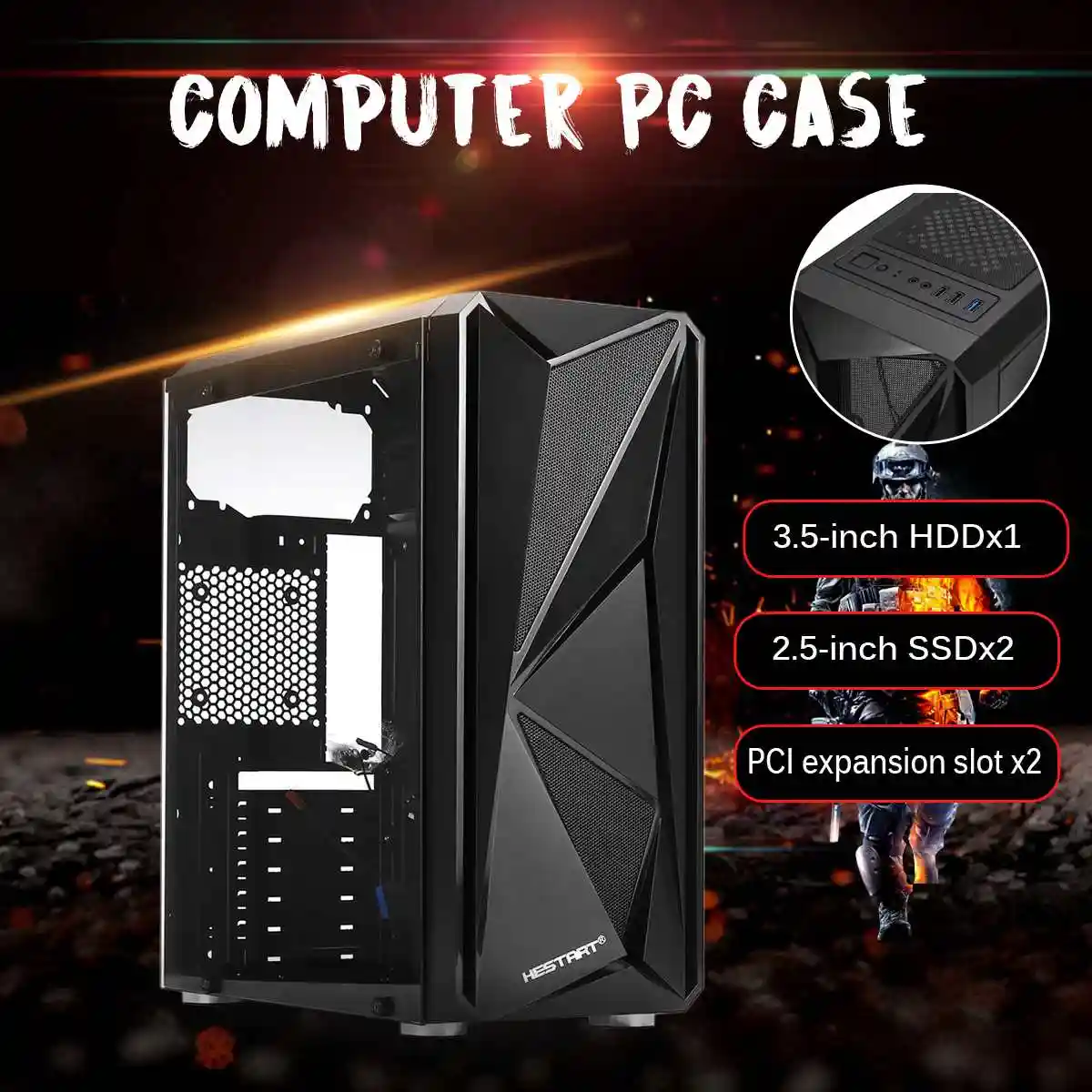 黒の Pc ケース Usb インタフェース接続 3 5 インチ Hdd 2 5 インチ Ssd 6 ファンスロットとデスクトップケース Atx M Atx ミニ Itx マザーボード Pc ケース タワー Aliexpress