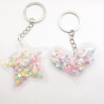 

Two PCS a Set Cute Heart Star Keychain Glitter Pompom Sequins Key Ring Gifts for Women Charms Car Bag Accessories Key Chain