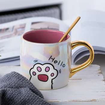 

Cartoon Ceramics Cat Mug With Lid and Spoon Home Drinkware Coffee Milk Mugs Cute Creative Breakfast Cup lover Wedding Gift