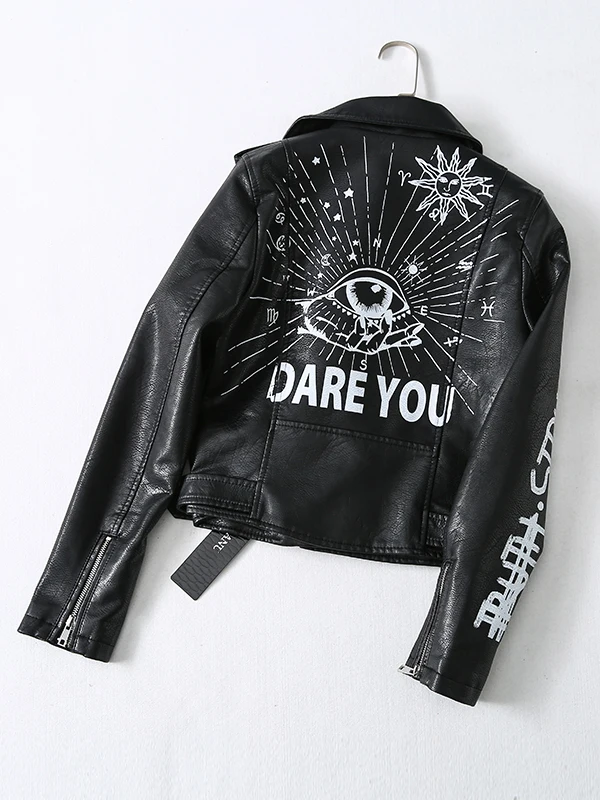 Куртка из искусственной кожи с заклепками в стиле рок, панк, женское байкерское пальто, Черная куртка с гепардом, уличная куртка на молнии, chaqueta mujer chaqueta charreteras