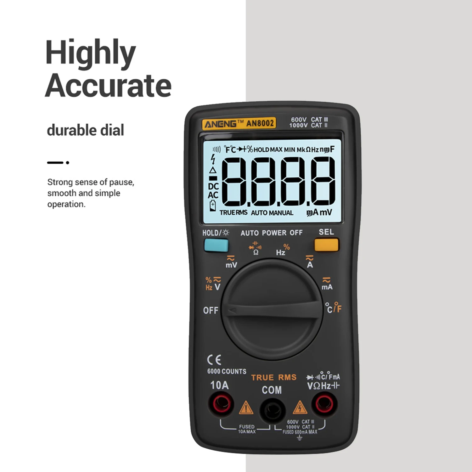 ANENG AN8002 6000 Counts True RMS Digital Multimeter Voltmeter Ammeter Measure Temperature AC/DC Voltage AC/DC Current Tester