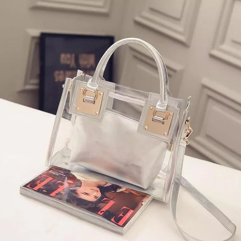 

New Style WOMEN'S Bag Fashion PVC Transparent Beach Bag Simple Two-Piece Set Different Size Bags One-Shoulder Handbag