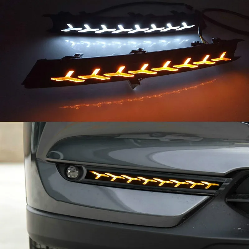 

JURUS 2PCS 12V DRL LED Daytime Running Light For CX-5 CX5 2017 2018 Flowing Turn Signal Fog Lights For Car Decoration Waterproof