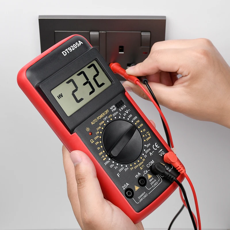 DT9205A Multimetro professionale digitale AC DC tensione Amp Transistor Tester Ohm hFE capacità DMM Multimetro strumenti elettrici