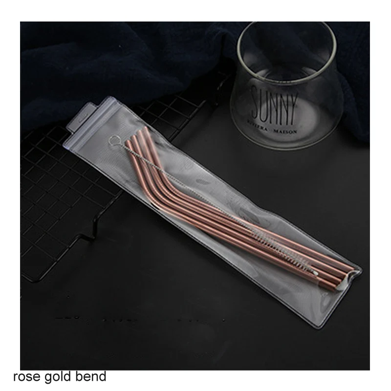 rose gold bend 5 шт. соломинки для питья Кухня Столовая бар многоцветный кофе инструменты для домашней вечеринки на день рождения Нержавеющая сталь DIY чай фильтр с кисточкой - Цвет: rose gold bend