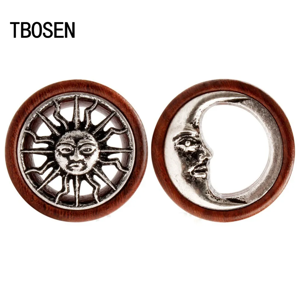 Новинка классические деревянные туннели Для Пирсинга Ушей с логотипом Луны и