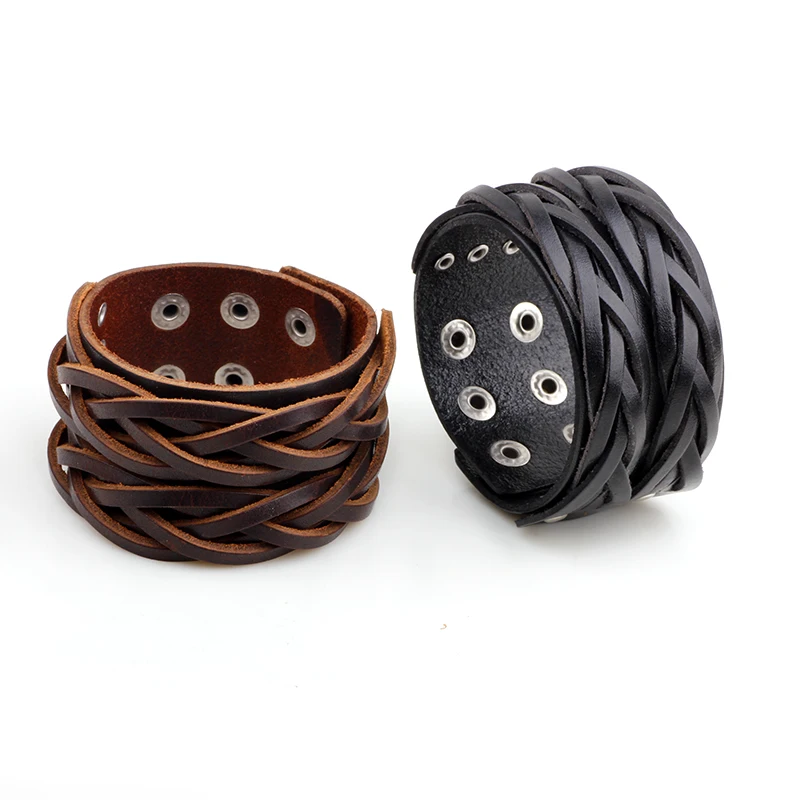 

Rivet multilayer braid bracelet Stylish brown multilayer braided leather bracelet, men braided rope