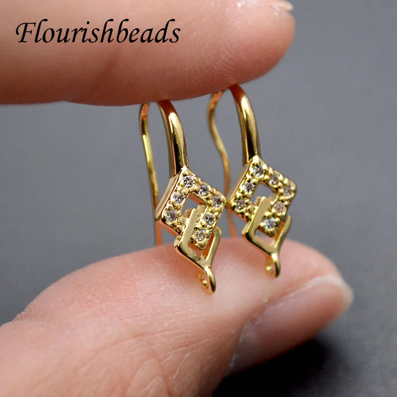 

20pcs High Quality Nickel-free Anti Rust CZ beads paved gold plating earring hooks for DIY jewelry Making