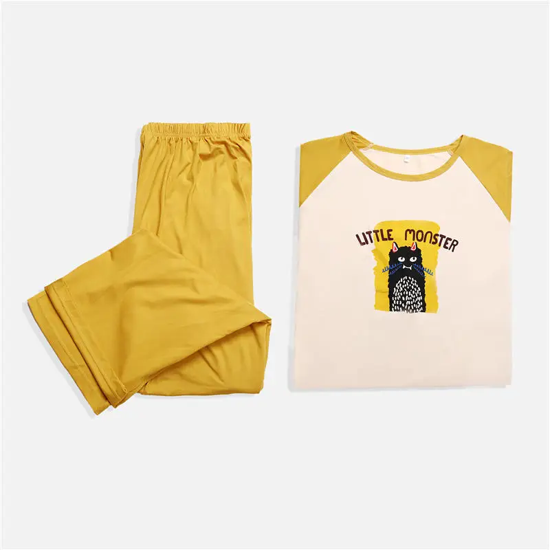 L-4XL милый пижамный комплект с героями мультфильмов, нижнее белье с печатью, длинные штаны с короткими рукавами, комплект для сна для женщин, пижамы для девочек больших размеров - Цвет: AF22