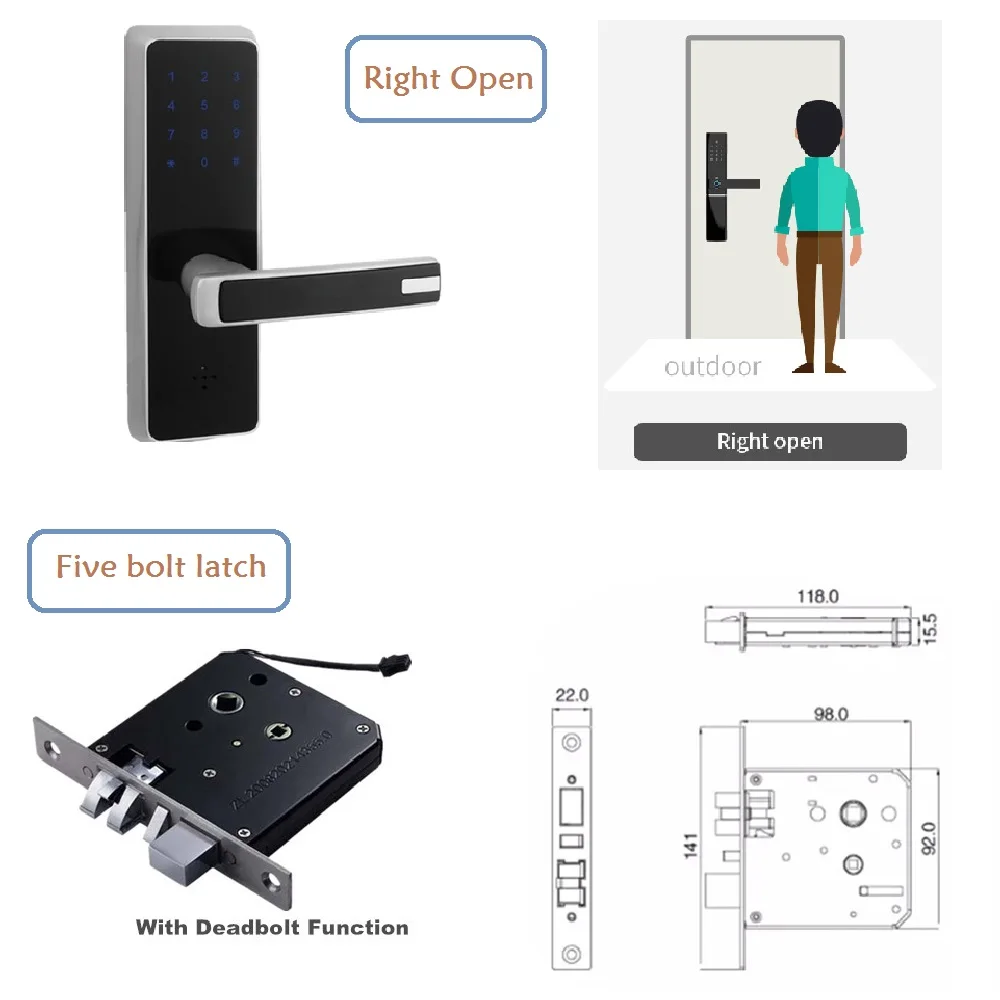 Беспроводное приложение Smart Z-wave дверной замок, сенсорный экран PIN код MF карта и бесключевое дистанционное управление для квартиры или отеля - Цвет: Option 4-Right Open