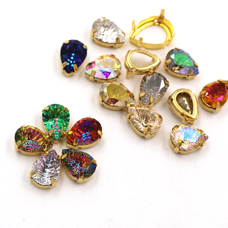 Description Picture 3 of item10pcs/bag Clothing Decoration K9 Glass Crystal Strass Teardrop Shape Gold Base Claw Rhinestones for DIY Apparel Sewing & Fabric