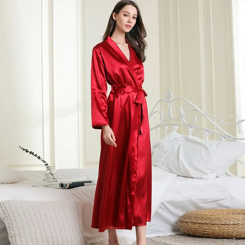 Bathrobe Women Extra Long Sleepwear Robes Silky Robe Charming Night Robe Lengthened Casual Sleepwear Robes Homewear Kimono