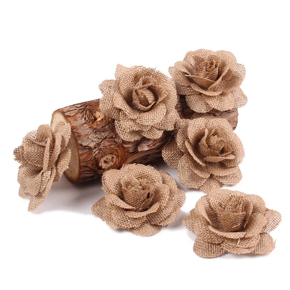 

DIY Wedding Favors Party Craft Hand Made Vintage Stimulation Flowers Decor Burlap Rose Linen Cloth Gift Wrap Hand-Woven Supplies