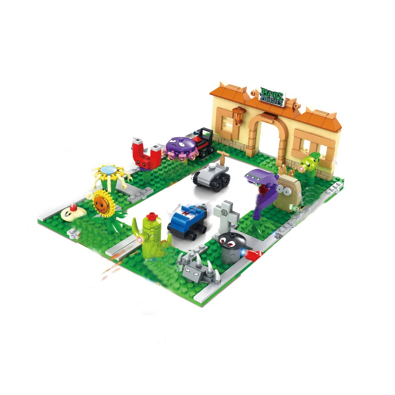 

New Style Plants Vs Zombies Set With Figures Big Battle Crazy Backyard Building Blocks Bricks Compatible Gift