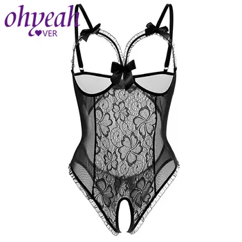 

Ohyeahlover Open Cup Teddy Lingeries Crotchless Ruffles Lace Sexy Lenceria Mujer Women Spaghetti Strap Erotic One-piece RL80922