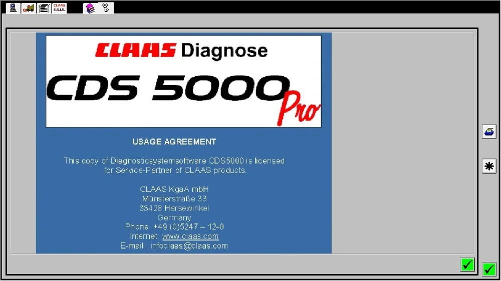 

Для диагностической системы Claas CDS 5000