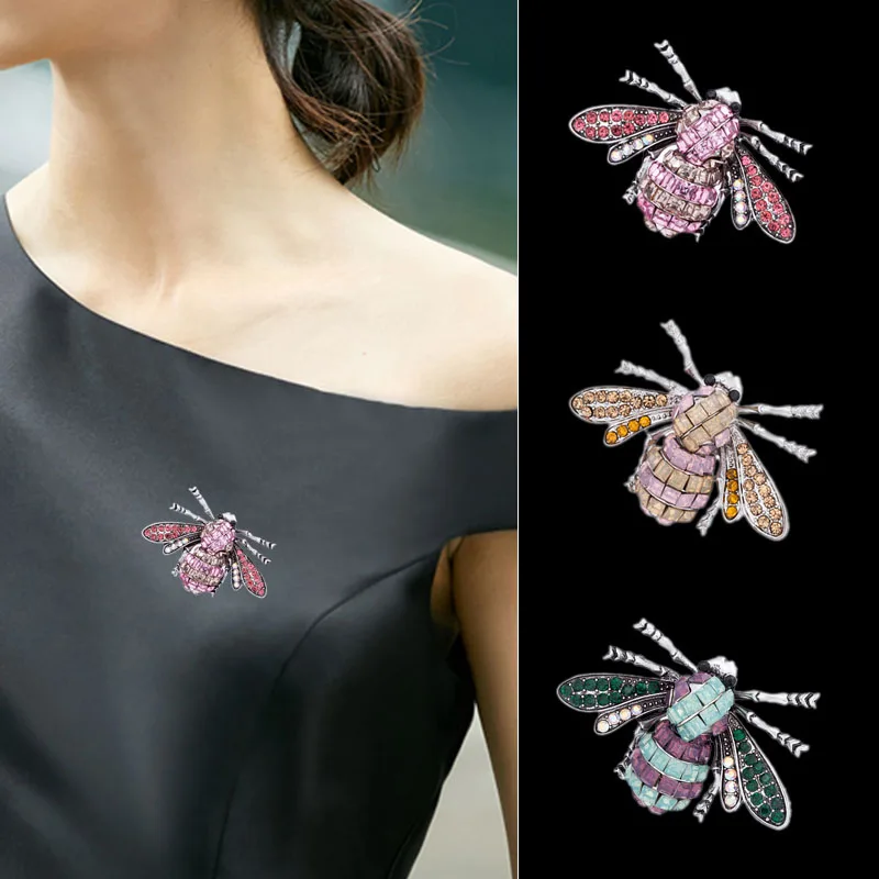 TDQUEEN Crystal Bee Brooches Silver Plated Metal Cute Women Fashion Colorful Crystal Brooch Pin Jewelry (1)