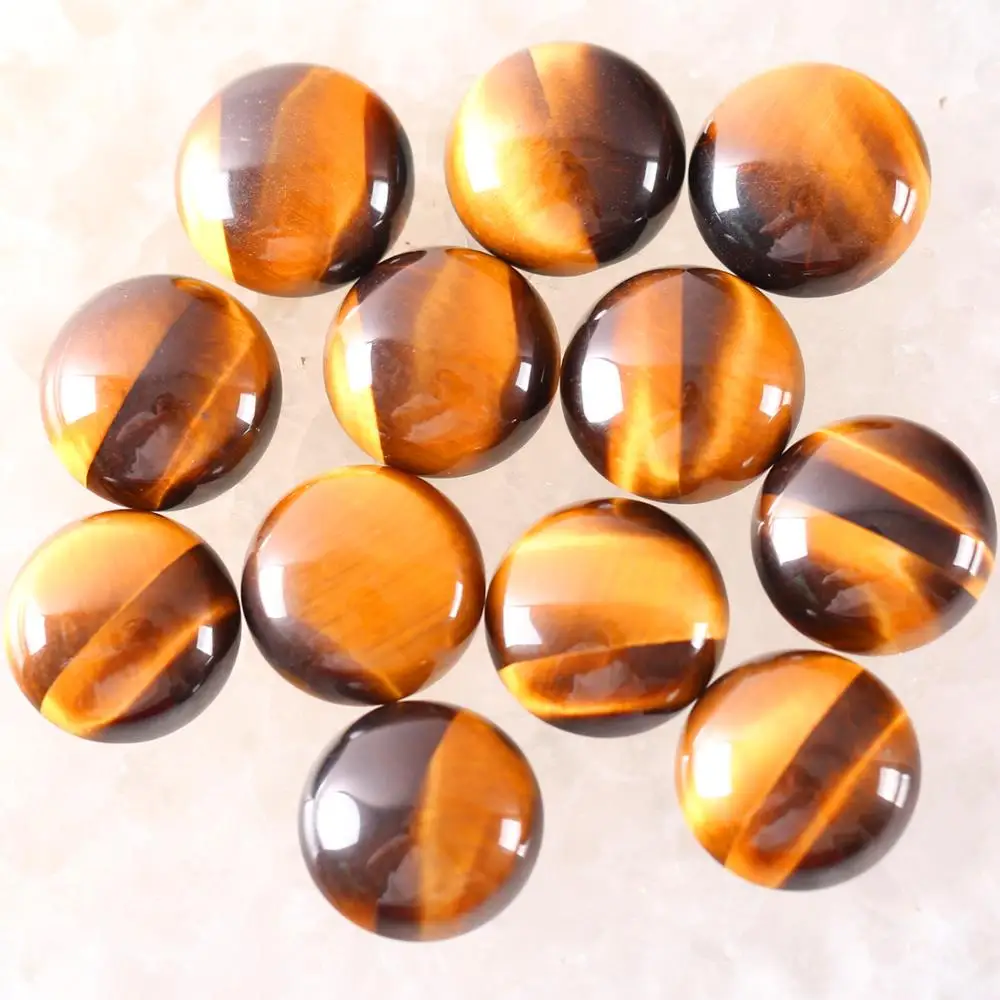 

12MM 16MM Round CAB Cabochon Natural Gem Stone Gold Tiger Eye No Drilled Hole Beads For Jewelry Making Bracelet Earring 10Pcs