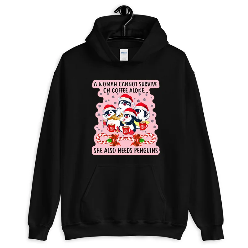 С Рождеством Толстовка мужская одежда толстовка женщина не может выживать на кофе одна она также нужна Пингвины худи в уличном стиле Топы
