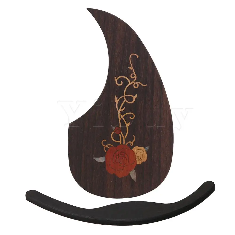 

Yibuy Rose Decal Wood Pickguard & Ebony Armest for 40-41Inch Acoustic Guitar
