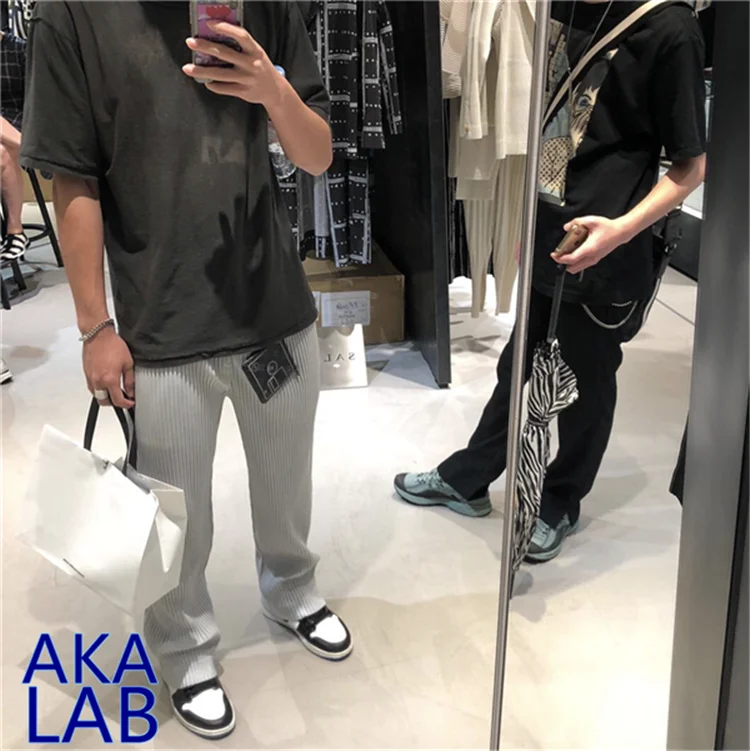 MIYAKE плиссированные брюки IG Super fire Net красные с полосками прямые повседневные брюки мужские и женские плиссированные брюки