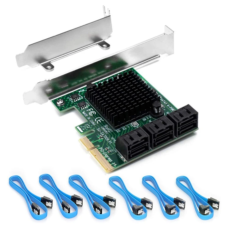 PCI-E SATA карта 6 портов с кабелями 6G контроллер расширения Карта встроенный адаптер