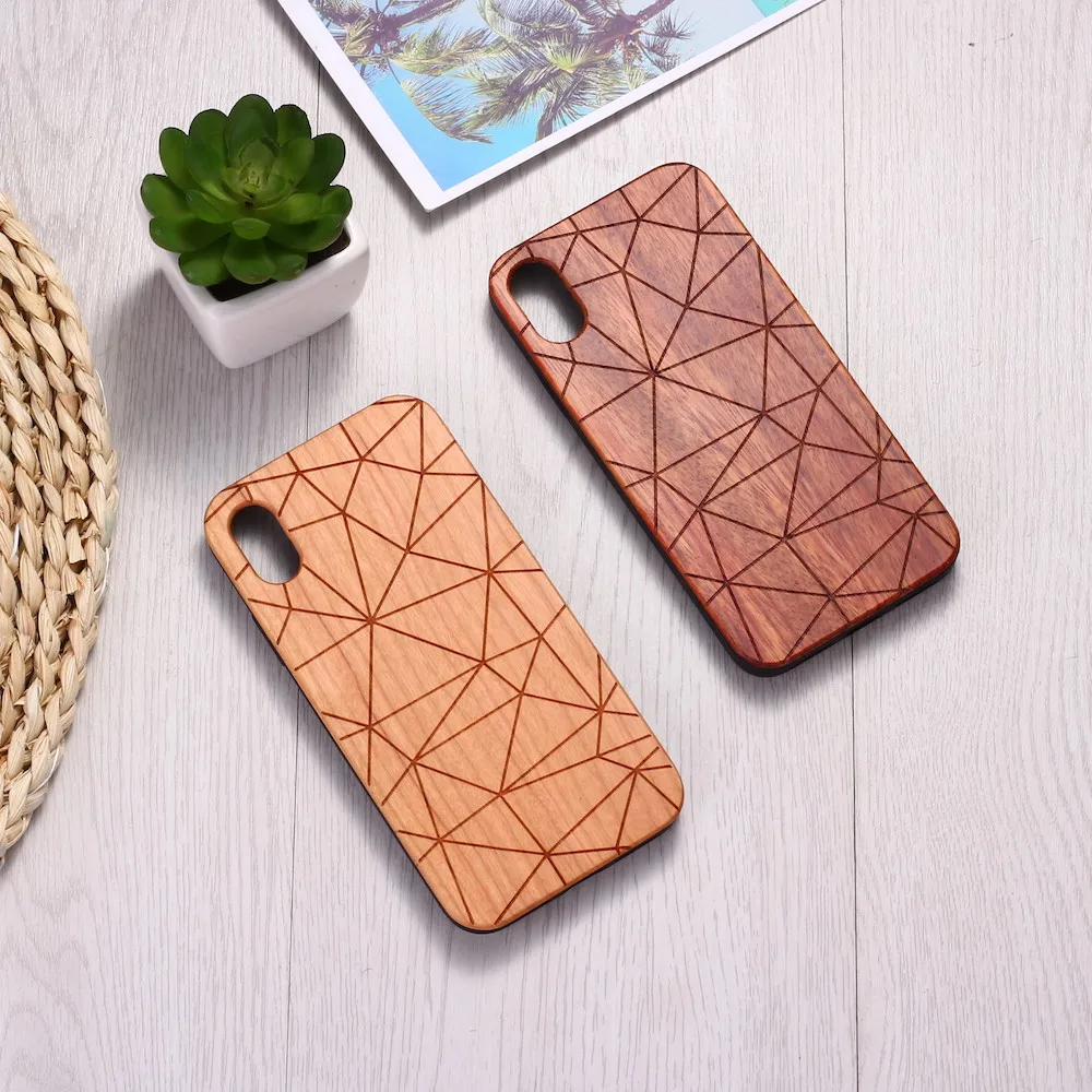 

Geometric Triangle Lines Engraved Wood Phone Case Coque Funda For iPhone 6 6S 6Plus 7 7Plus 8 8Plus XR X XS Max 11 Pro Max