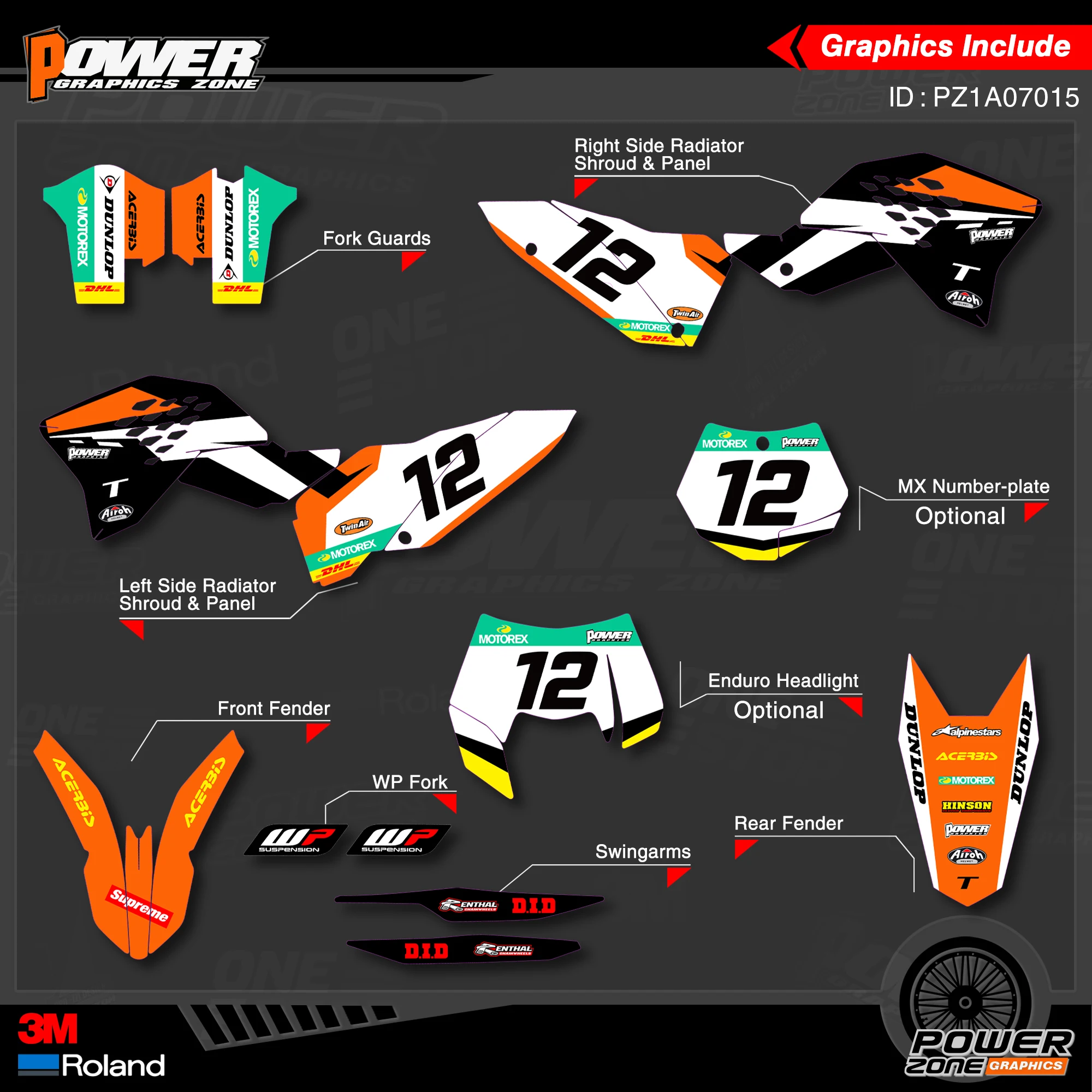 PowerZone Custom Team Graphics деколи для фона 3 м Набор наклеек KTM SX SXF MX 07 10 EXC XCW Enduro 08 11 125 до 500cc