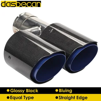 

Dasbecan Bluing Car Dual H Model Muffler Exhaust Tips Glossy 3K Carbon Fiber Exhaust Pipe Auto Stainless Steel End Tip Universal